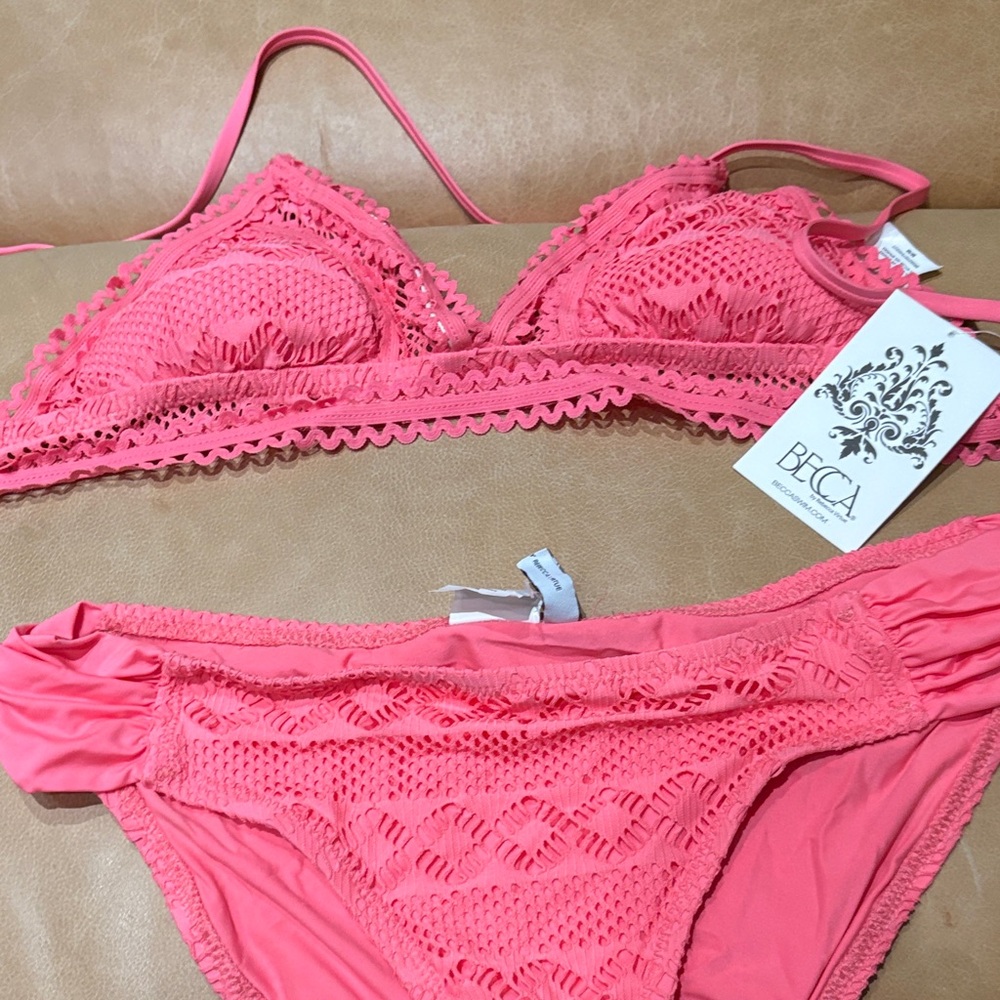 BECCA Coral Crochet Bikini Set